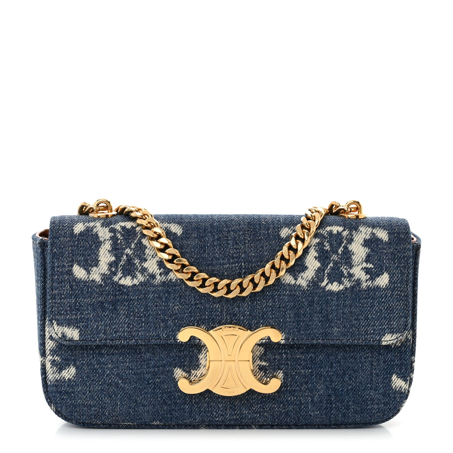 Denim Triomphe Chain Shoulder Bag Navy Tan