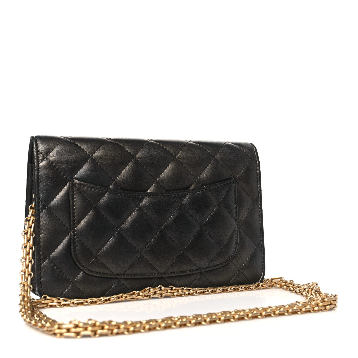 Metallic Calfskin Quilted 2.55 Reissue Wallet On Chain WOC Grey