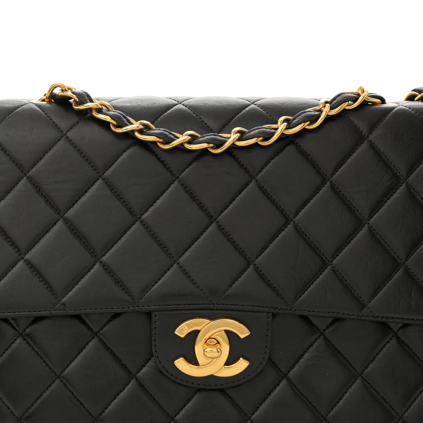 Lambskin Quilted Jumbo Single Flap Black