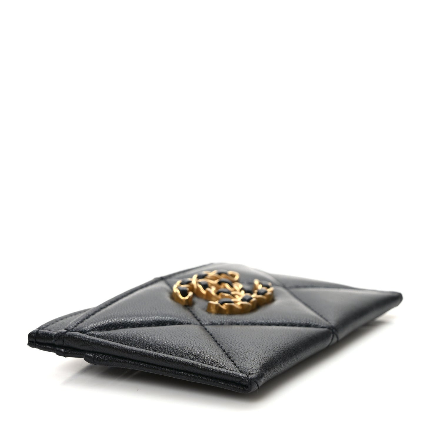 Lambskin Quilted Chanel 19 Card Holder Black