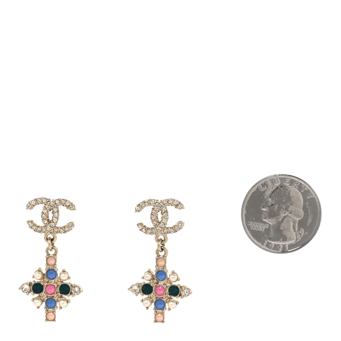 Crystal CC Drop Earrings Pink Blue Gold