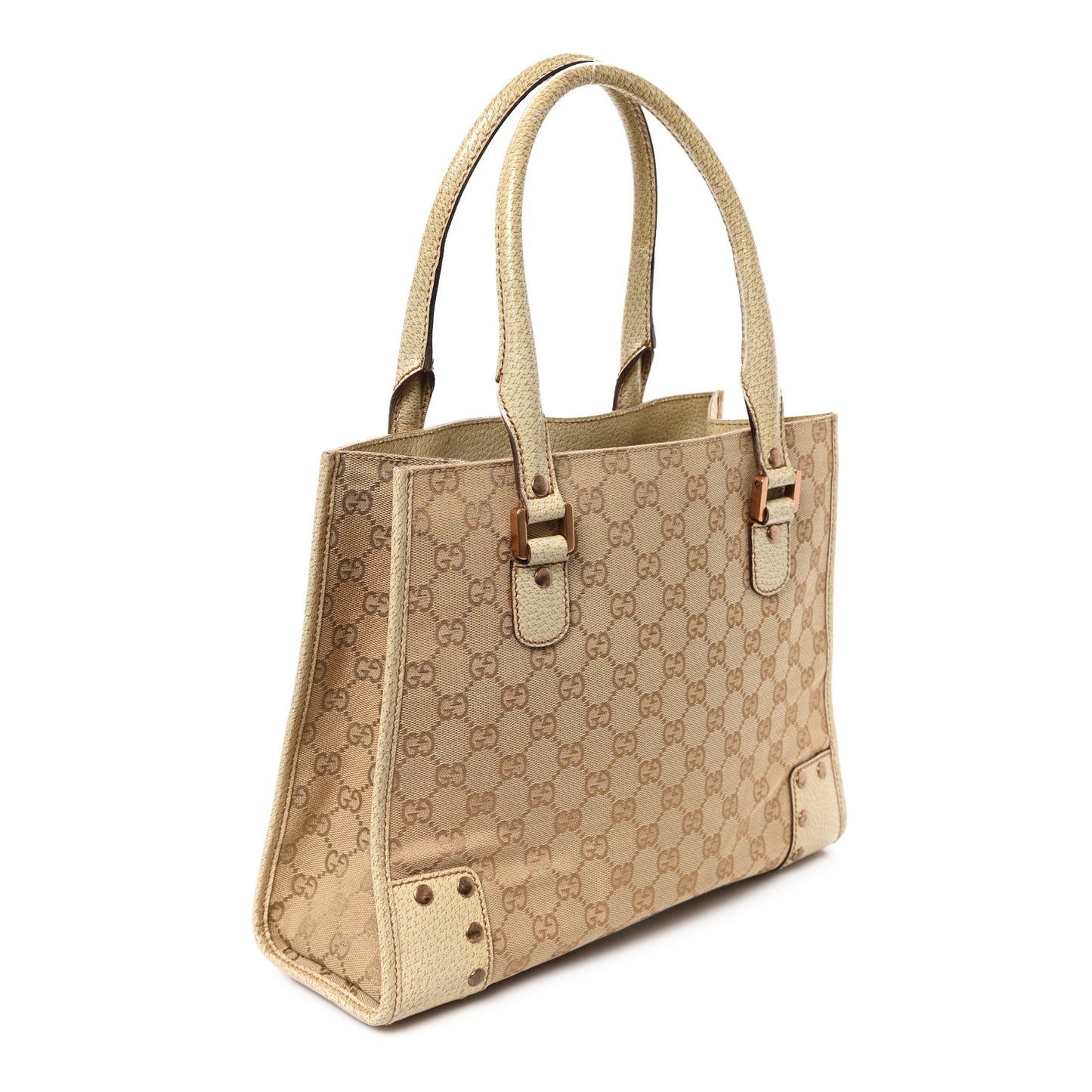 Canvas GG Monogram Calfskin Top Handle Bag White