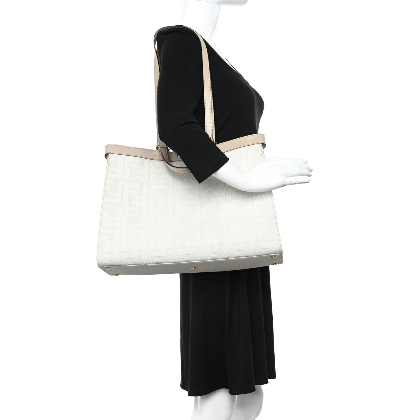 Canvas Vitello King FF Embroidered Medium Peekaboo X-Tote Poudre