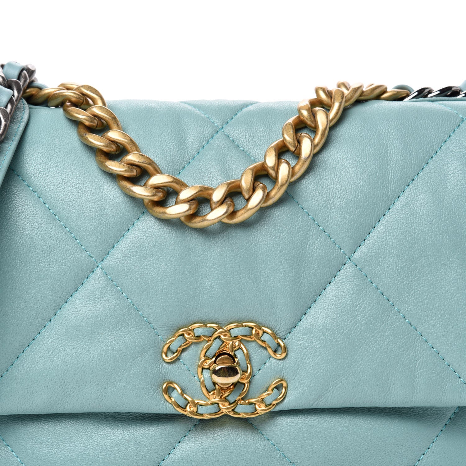 Chanel Lambskin Quilted Medium Chanel 19 Flap Light Blue 10 of 10