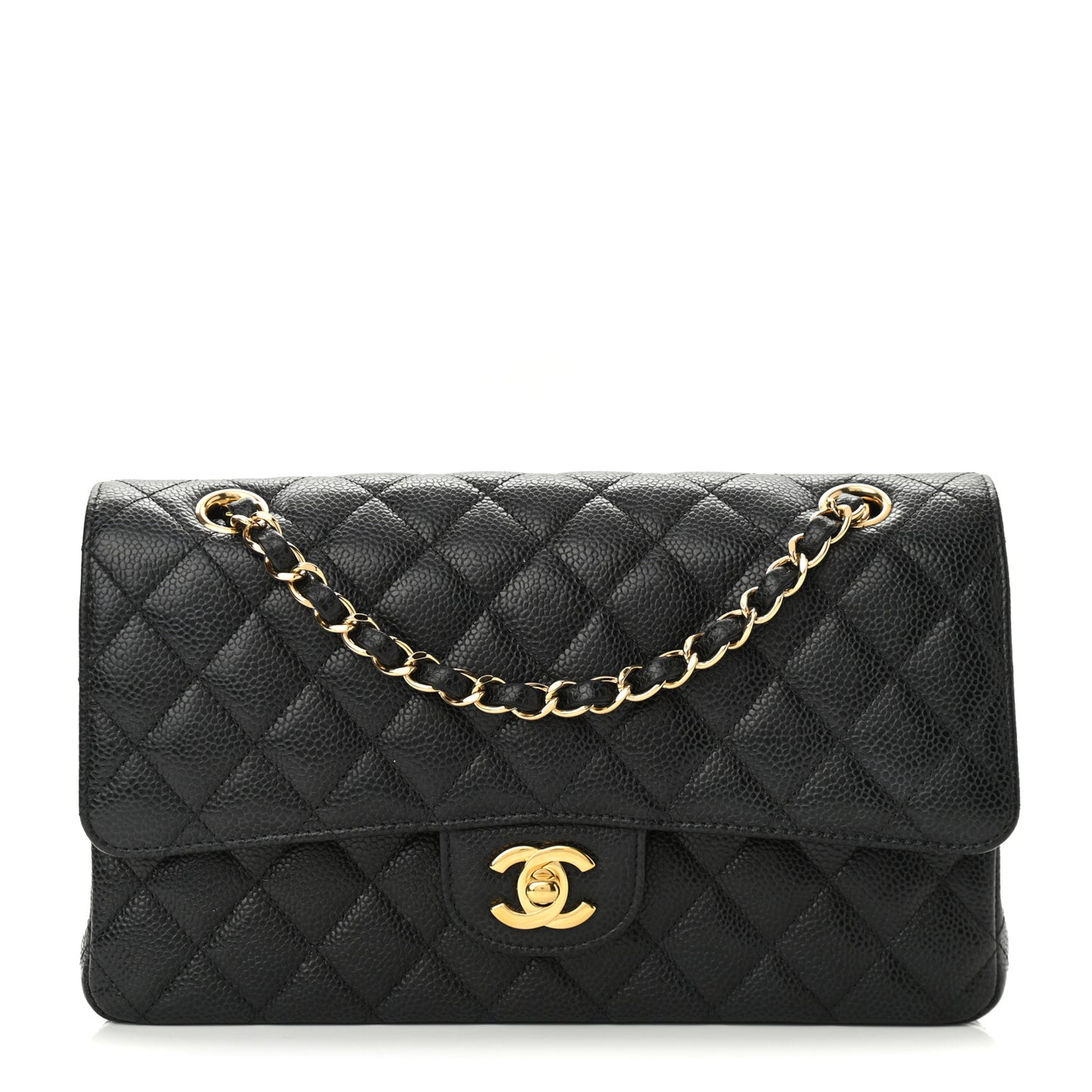 Caviar Quilted Medium Double Flap Black