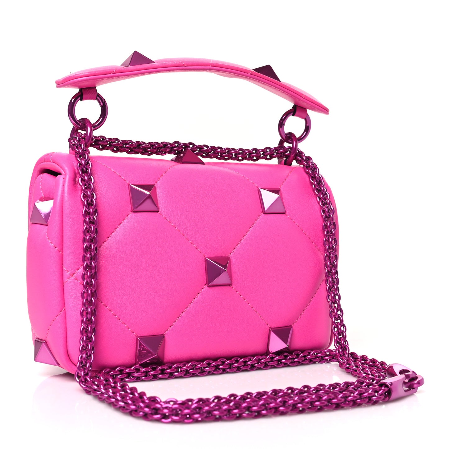 Nappa Lacquer Monochrome Small Roman Stud Shoulder Bag Pink PP