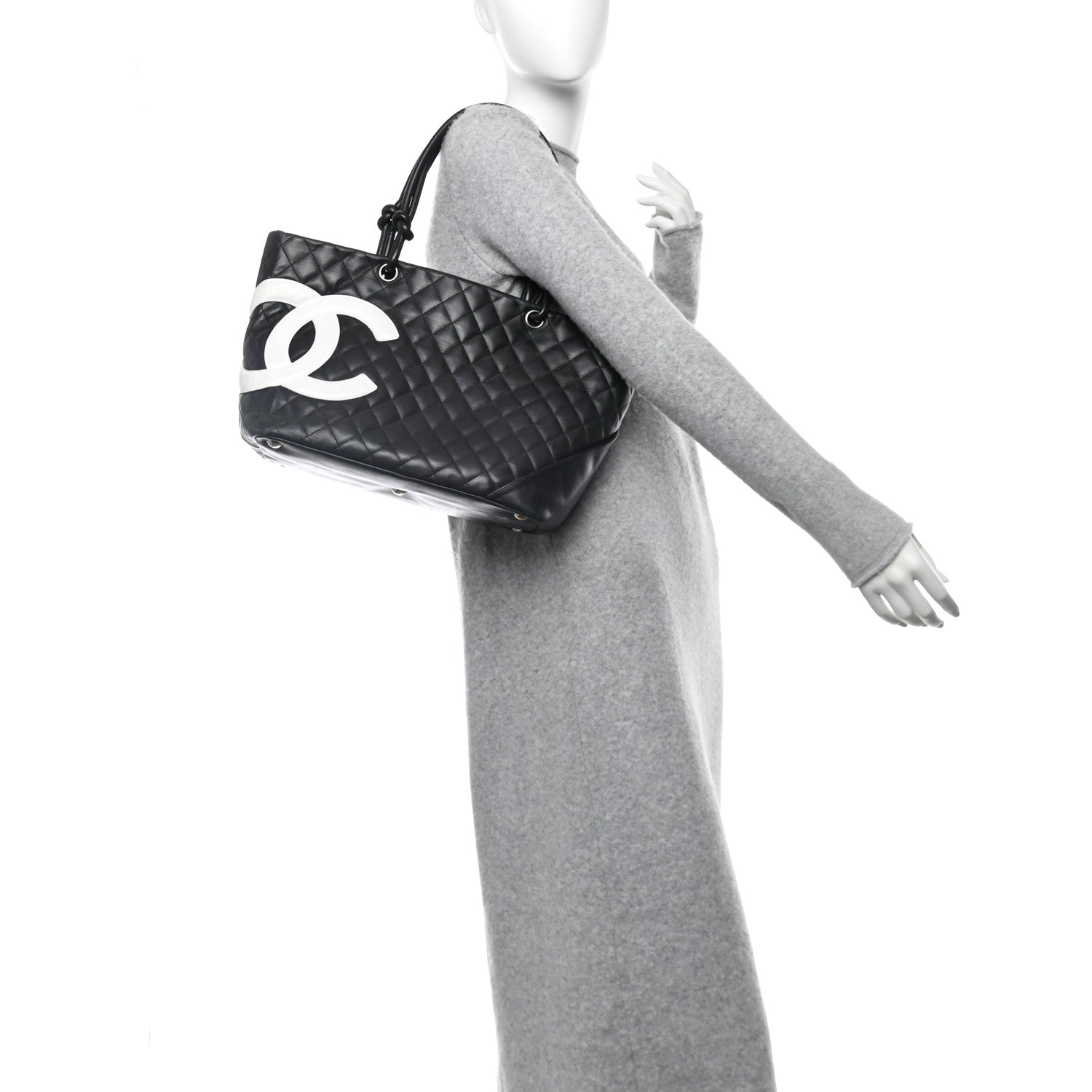 Chanel Calfskin Quilted Large Cambon Tote Black White 2 of 16