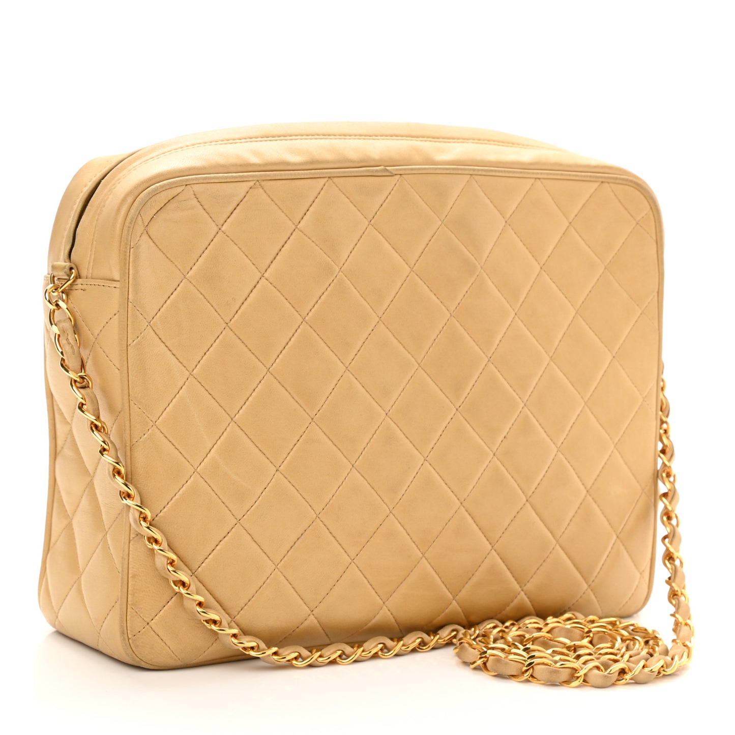 Lambskin Quilted Flap Camera Case Beige Clair