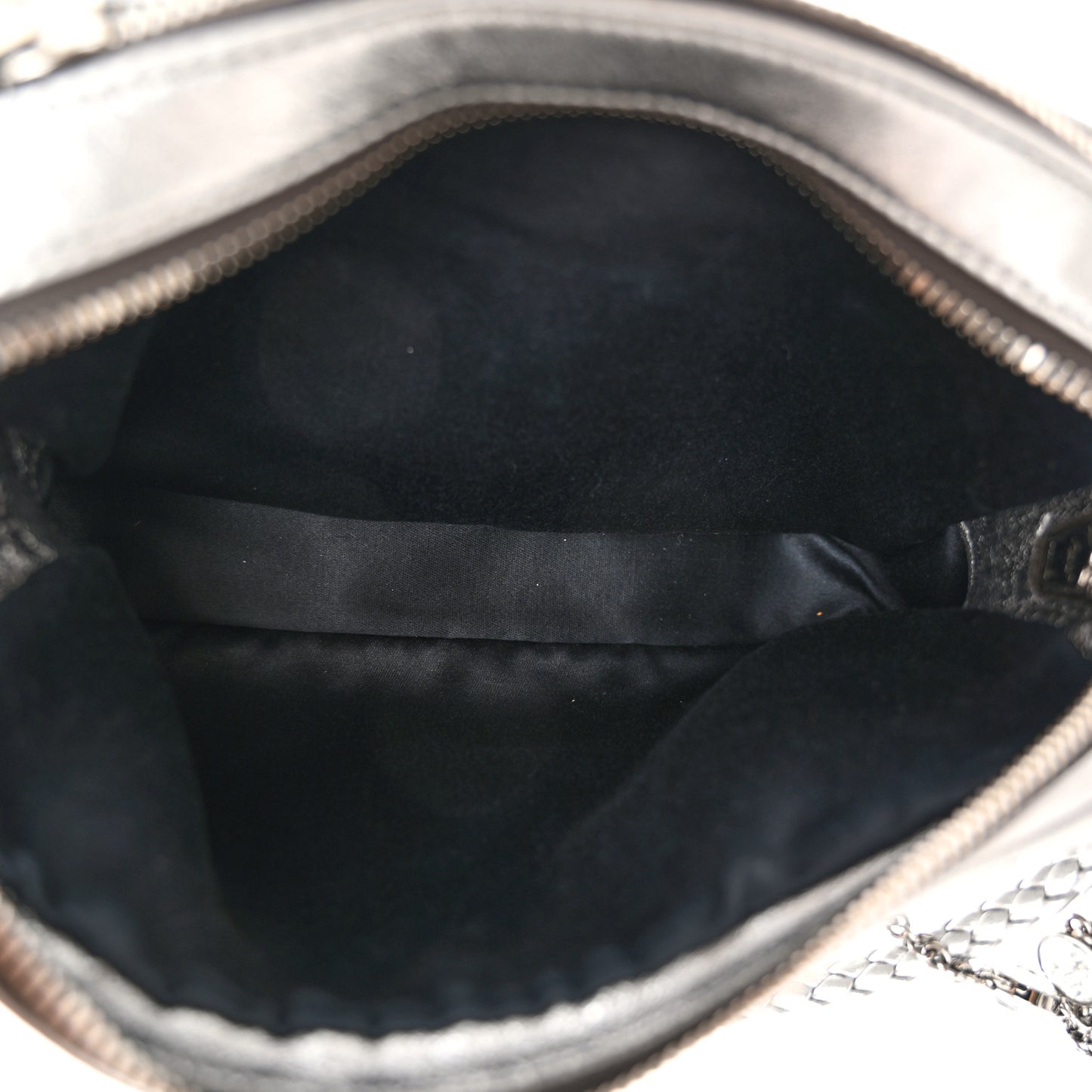 Metallic Nappa Matelasse Crystal Double Zip Pochette Cromo