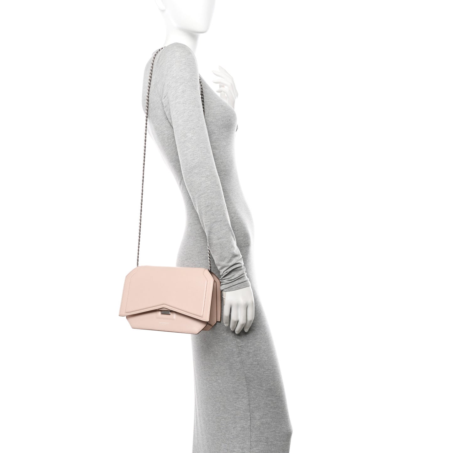 Calfskin Bow Cut Chain Wallet Light Pink