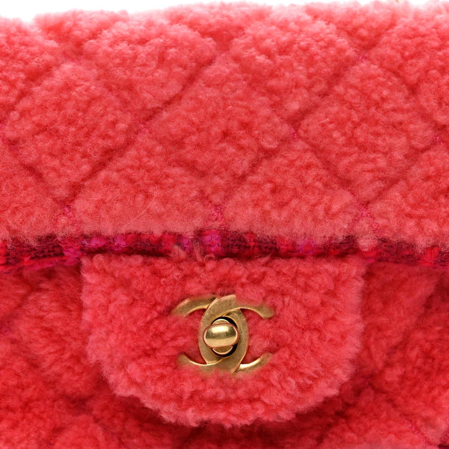 Shearling Tweed Quilted Mini Square Flap Bag Pink