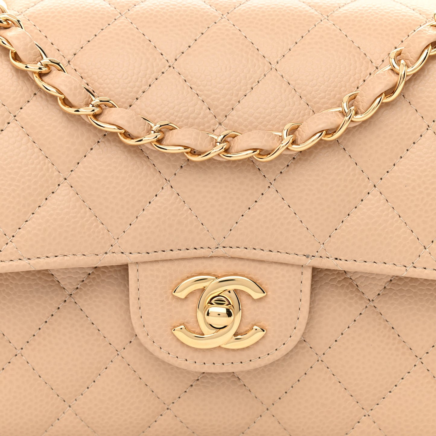Caviar Quilted Small Double Flap Beige