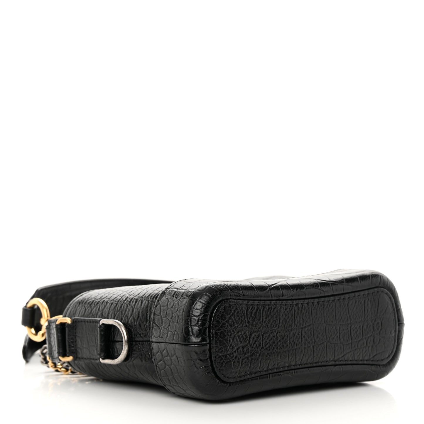 Calfskin Crocodile Embossed Small Gabrielle Cocodile Hobo Black