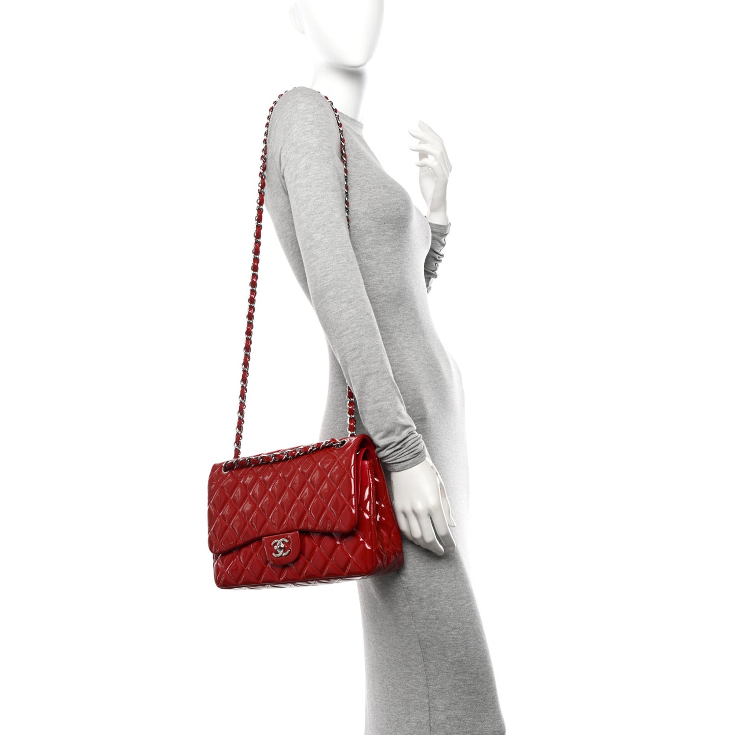 Patent Quilted Jumbo Double Flap Dark Red