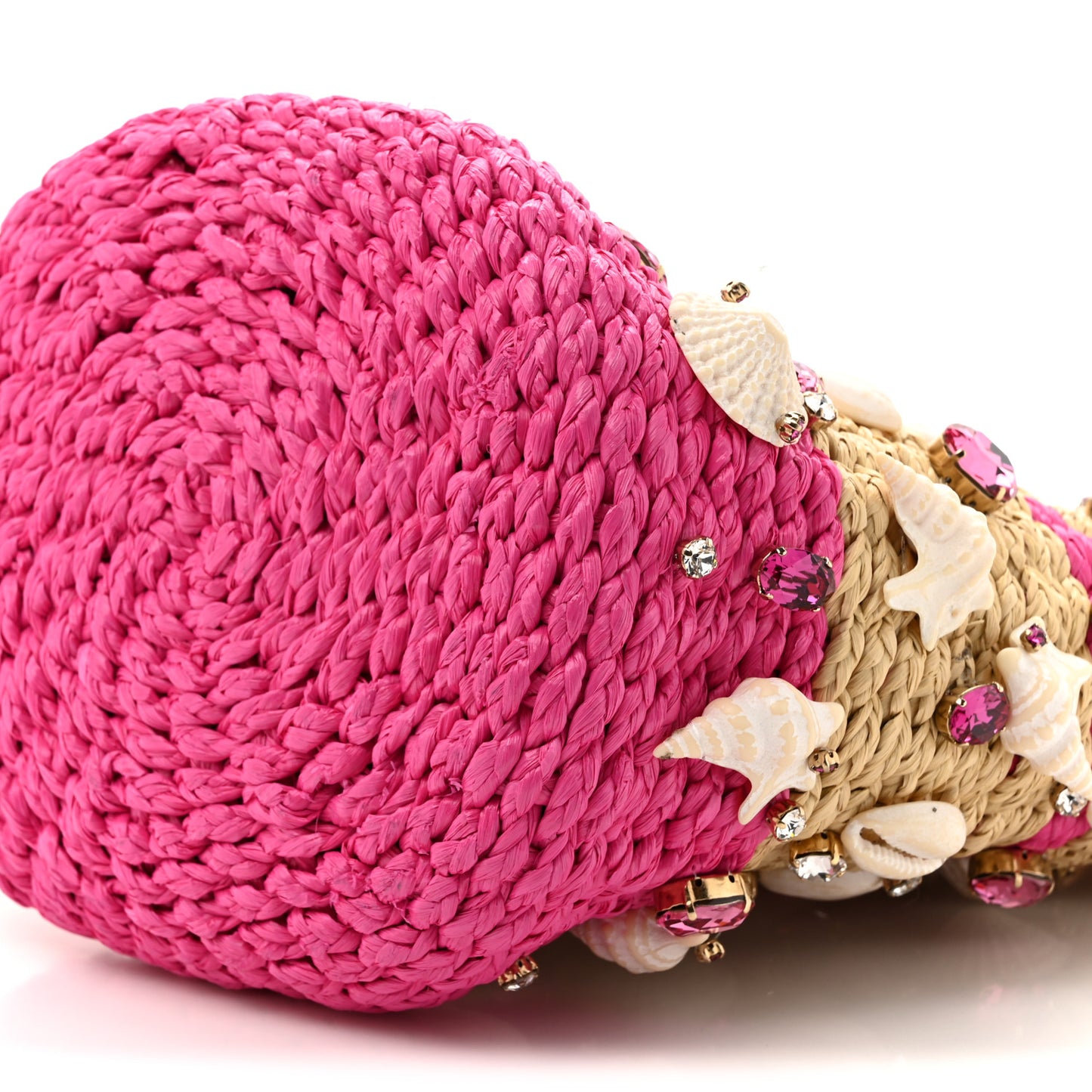 Raffia Crystal Seashell Bucket Bag Natural Pink