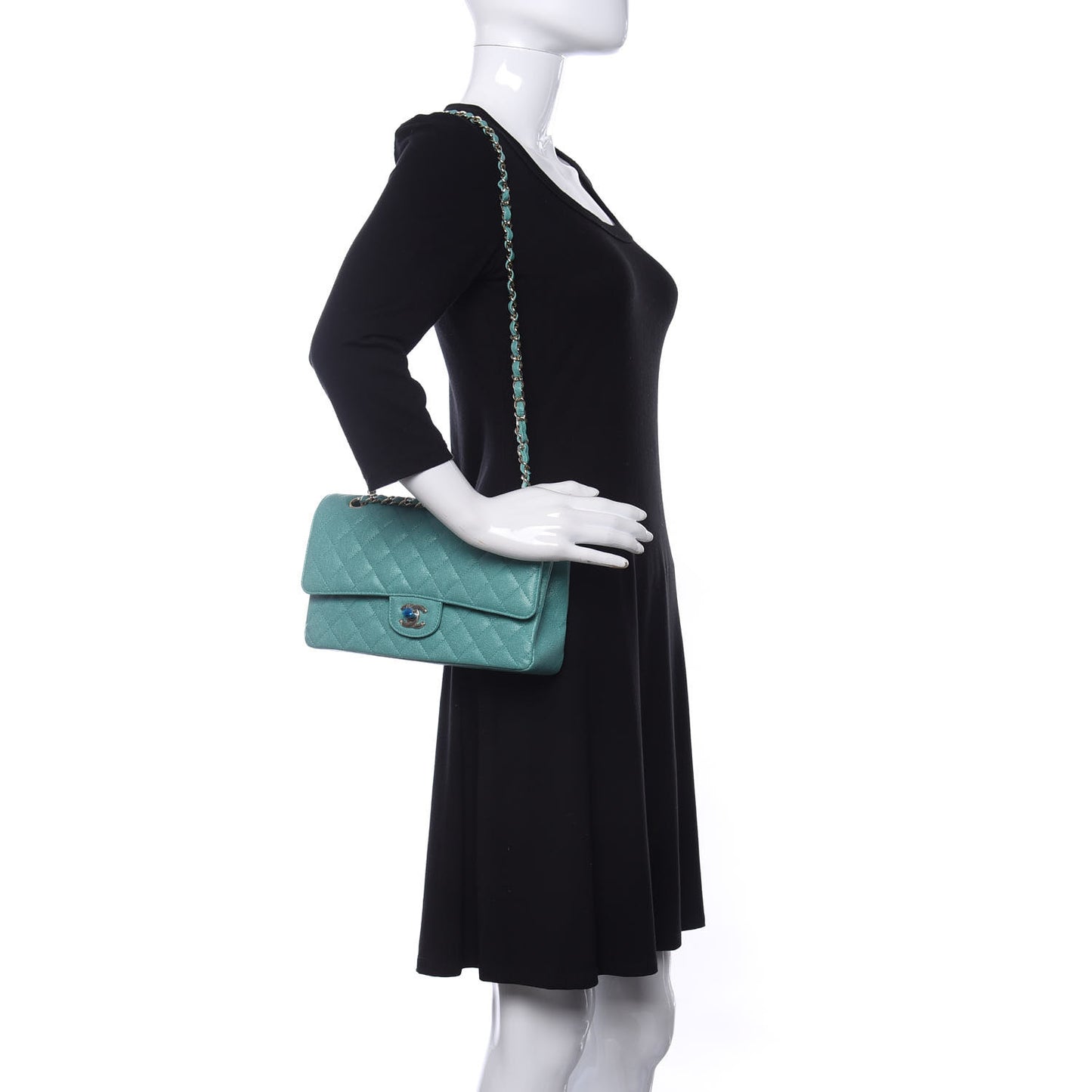 Iridescent Caviar Quilted Medium Double Flap Green