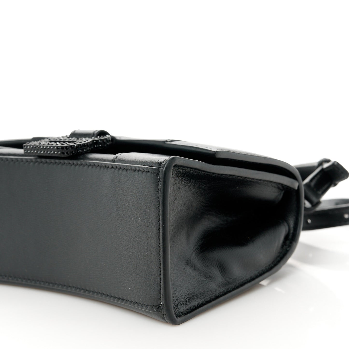 Shiny Box Calfskin Strass Hourglass Top Handle Bag XS Black