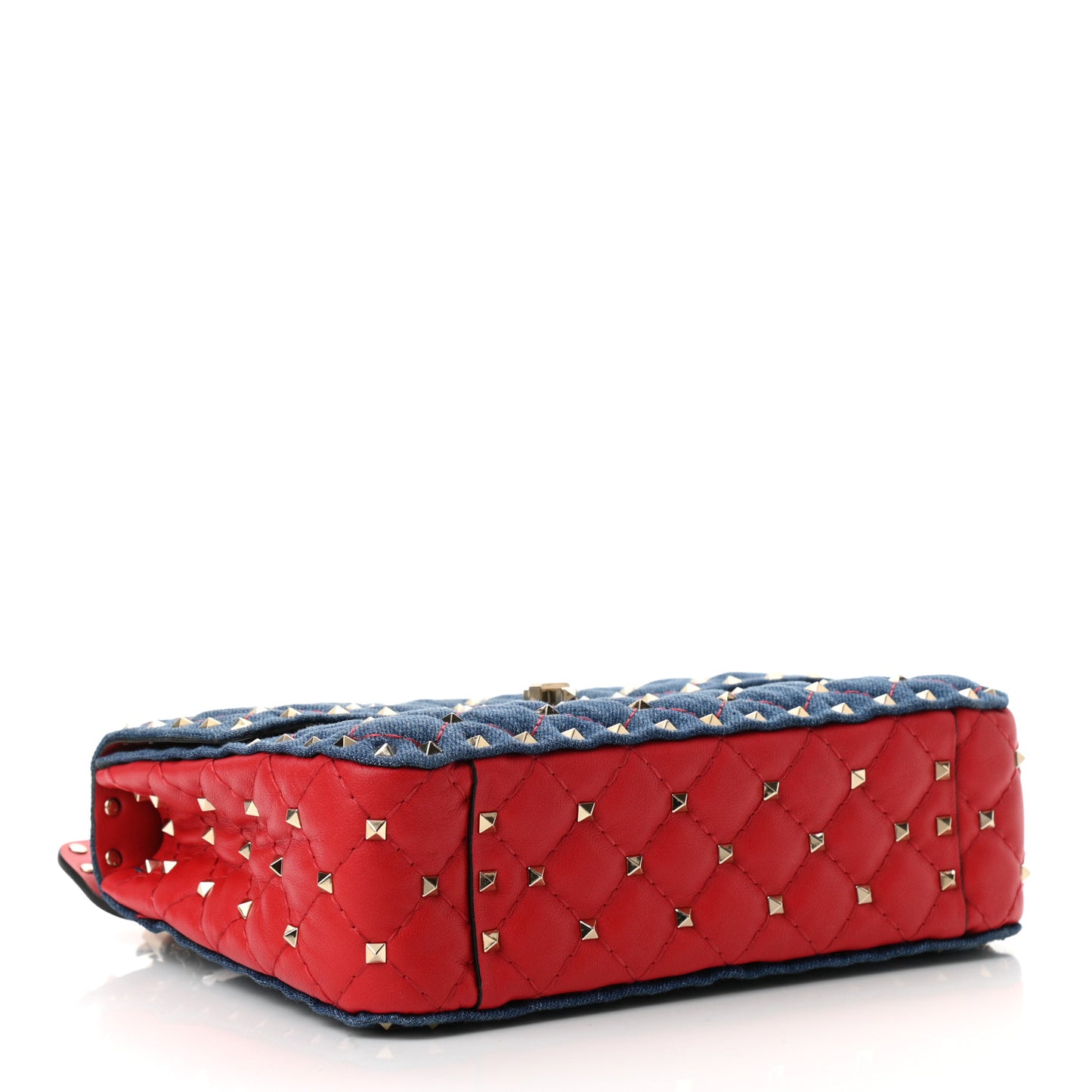 Denim Nappa Medium Rockstud Spike Shoulder Bag Denim Rouge