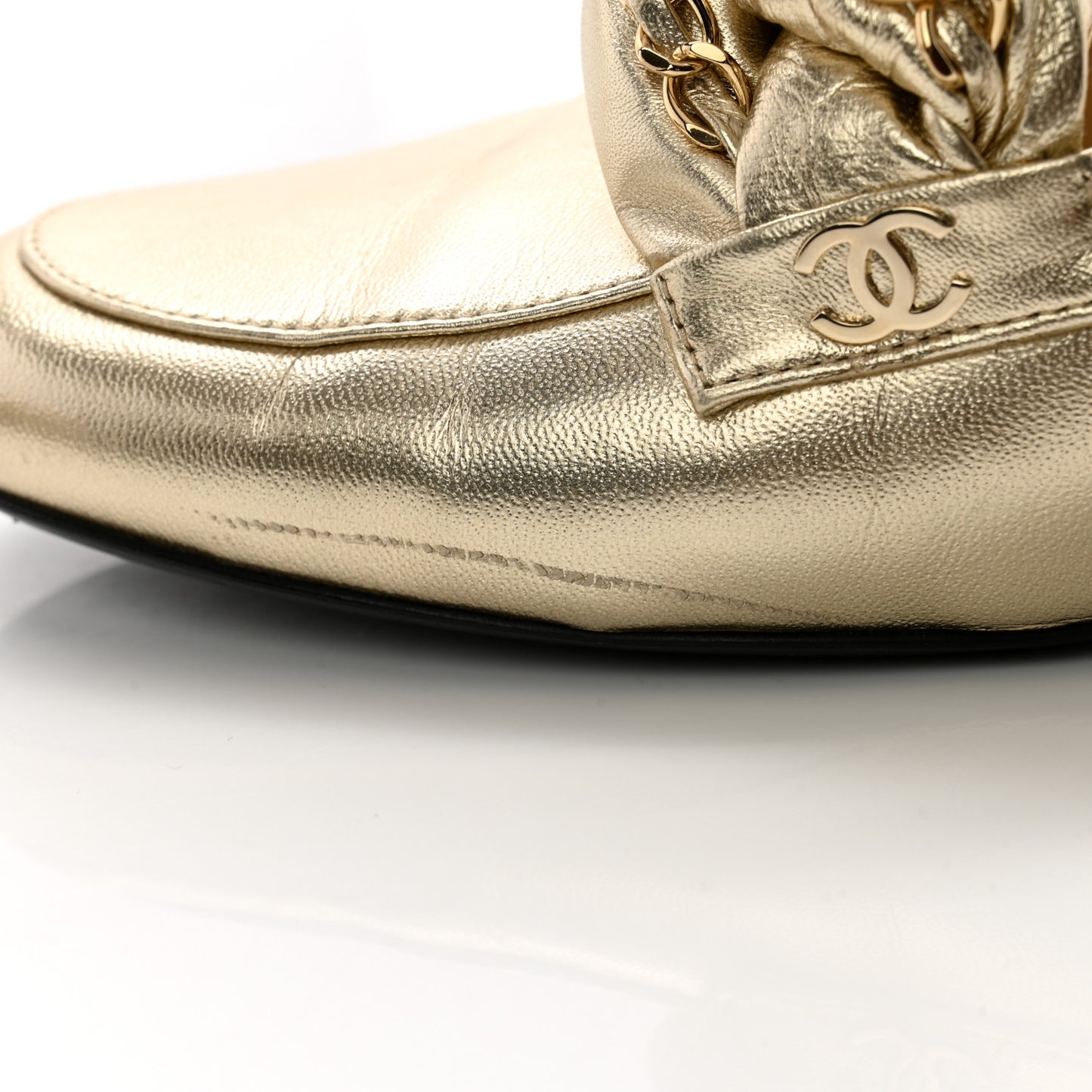 Metallic Lambskin Chain Braided Mules 37.5 Light Gold