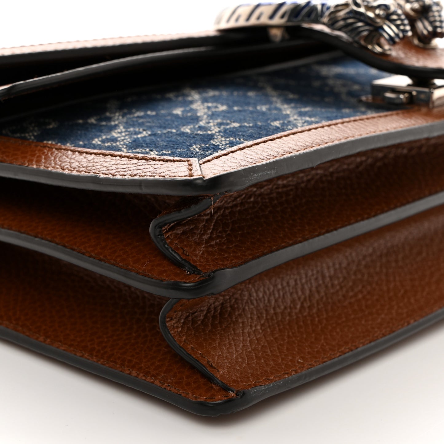 New Denim GG Monogram Dollar Calfskin Enamel Small Dionysus Shoulder Bag Blue Tea Cuir Epilog Electric Blue
