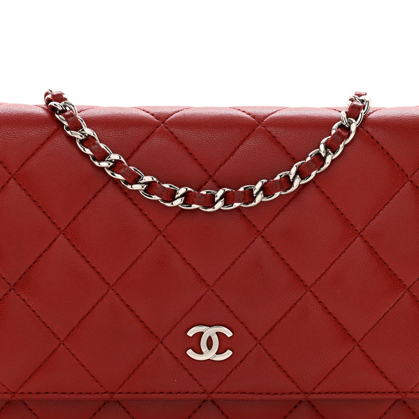 Lambskin Quilted Wallet On Chain WOC Red
