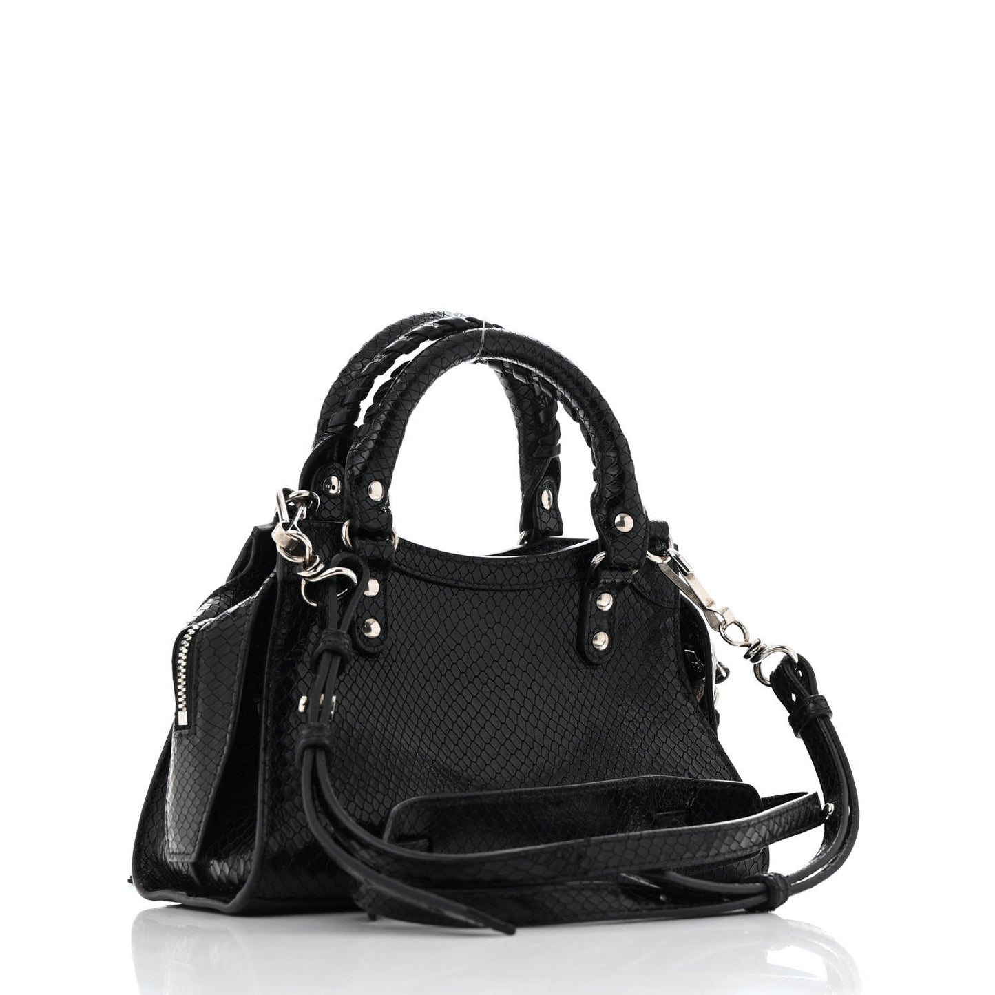 Grained Calfskin Snake Effect Silver Hardware Neo Classic Mini City Black
