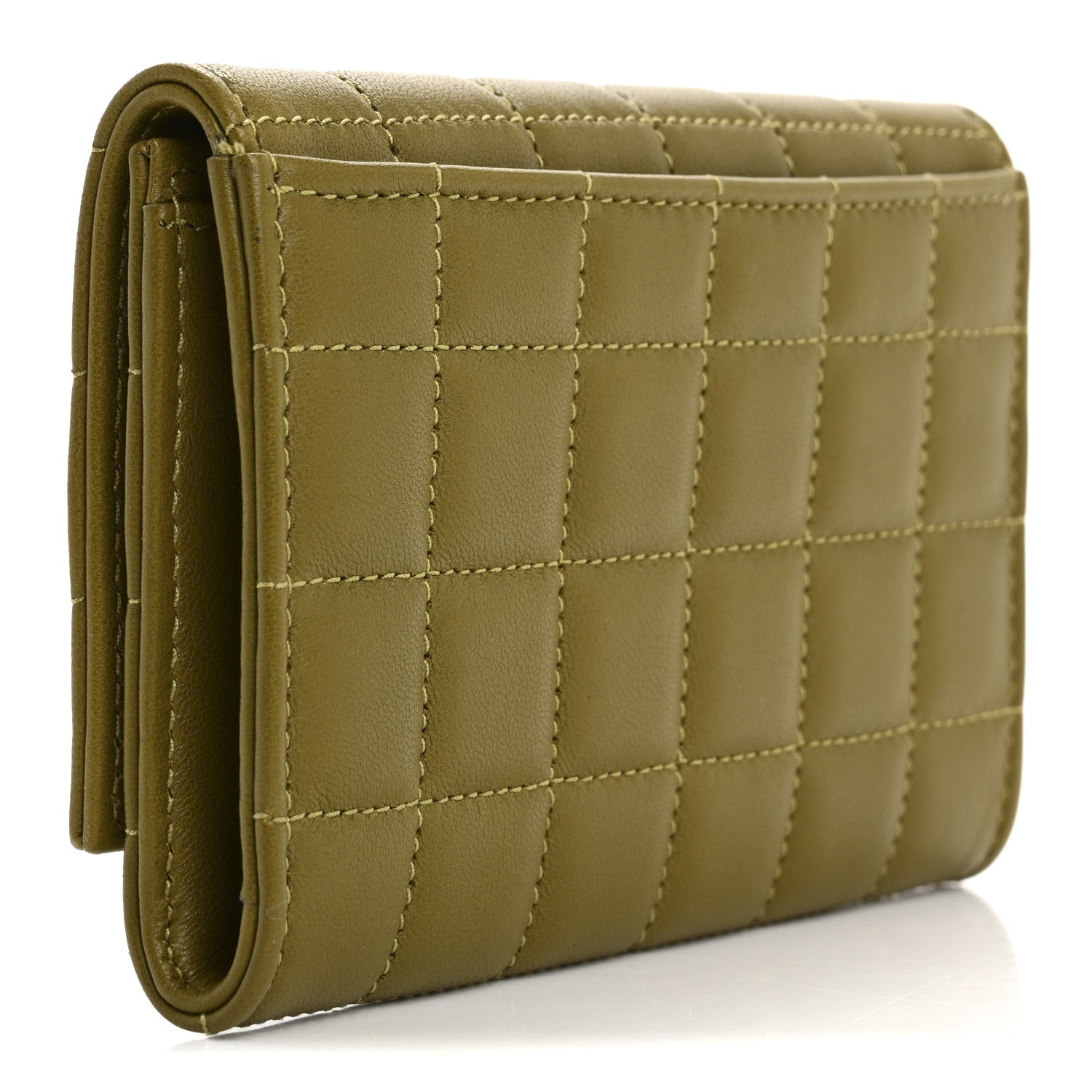 Saint Laurent Lambskin Carre Quilted Cassandre Small Envelope Wallet Olive Drab 3 of 7