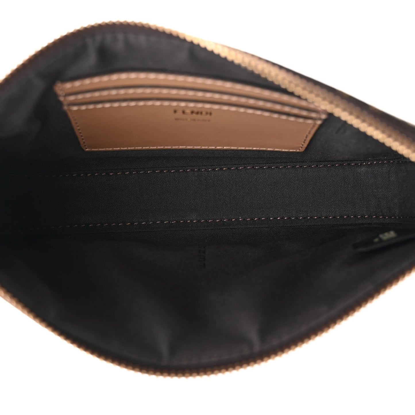 Fabric Jacquard Vitello Grace FF 1974 Baguette Pouch Tobacco Moro Sand