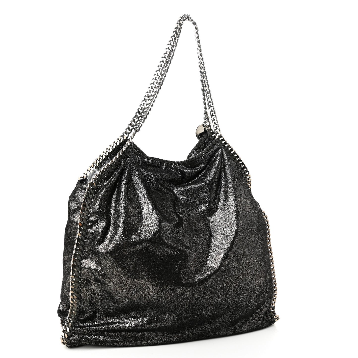 Chamois Shiny Dotted Falabella Fold Over Tote Ruthenium