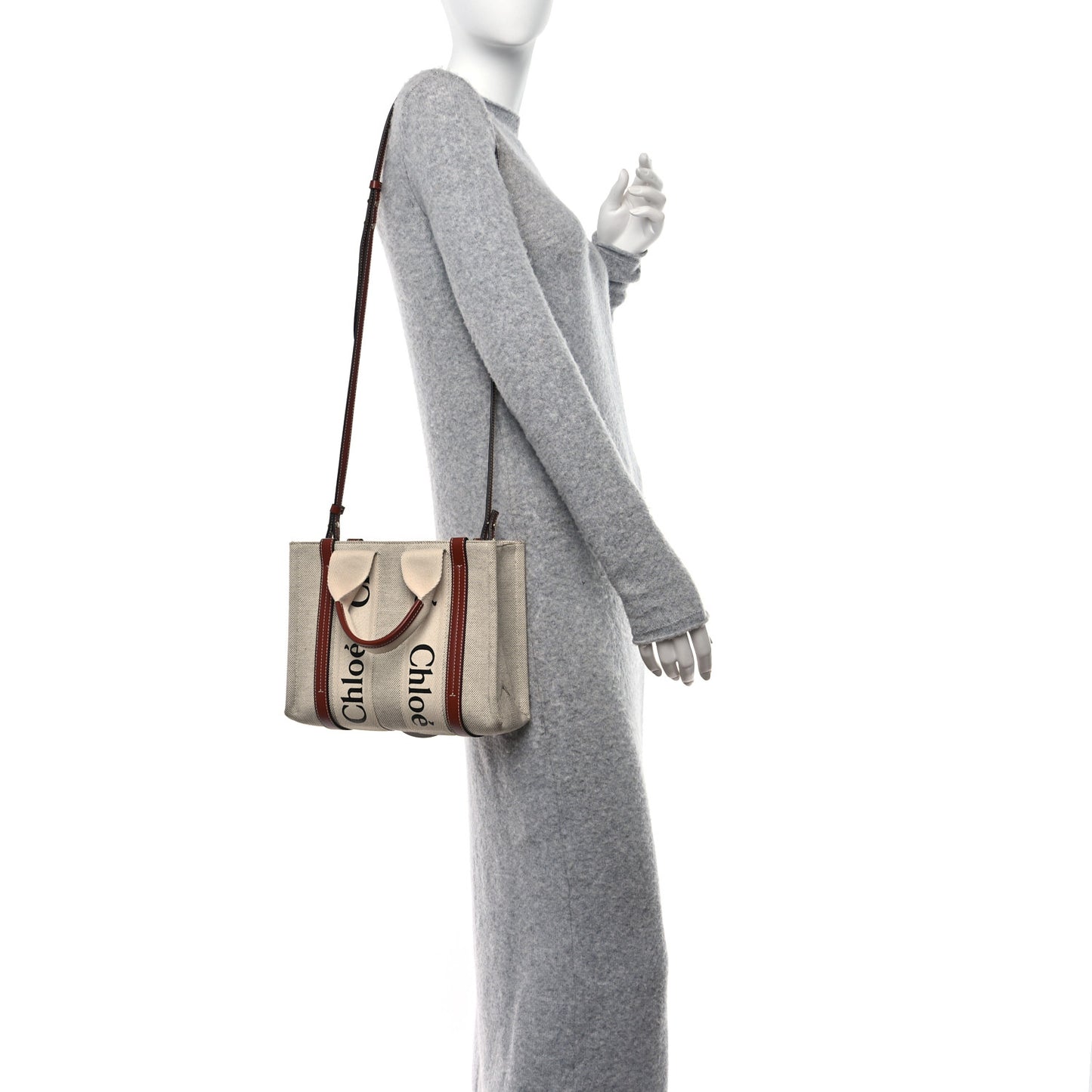 Cotton Calfskin Small Woody Ribbon Tote With Strap White Brown