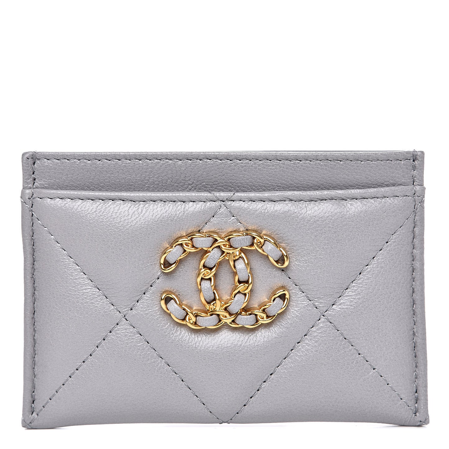 Shiny Goatskin Quilted 19 Card Holder Grey