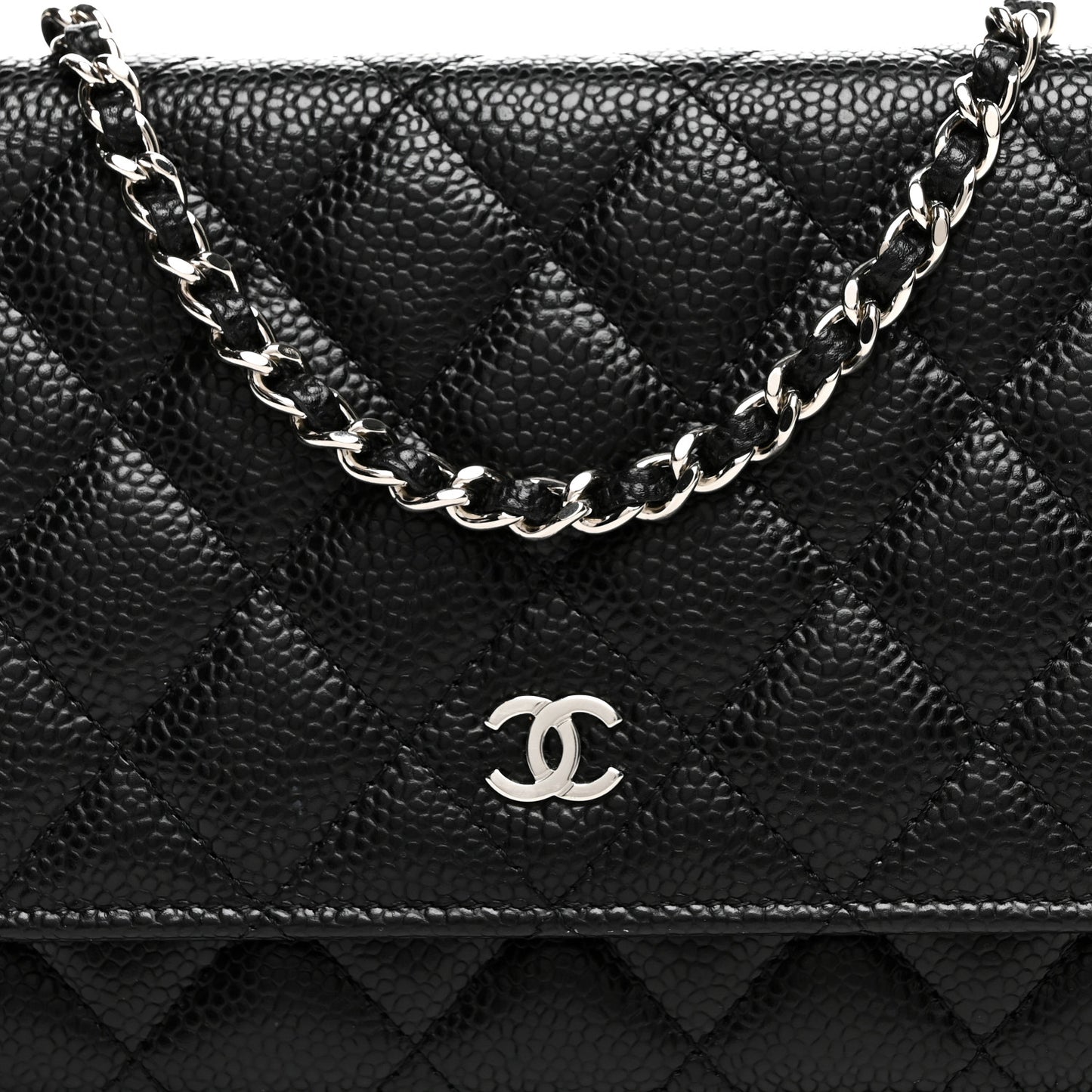 Caviar Quilted Wallet on Chain WOC Black