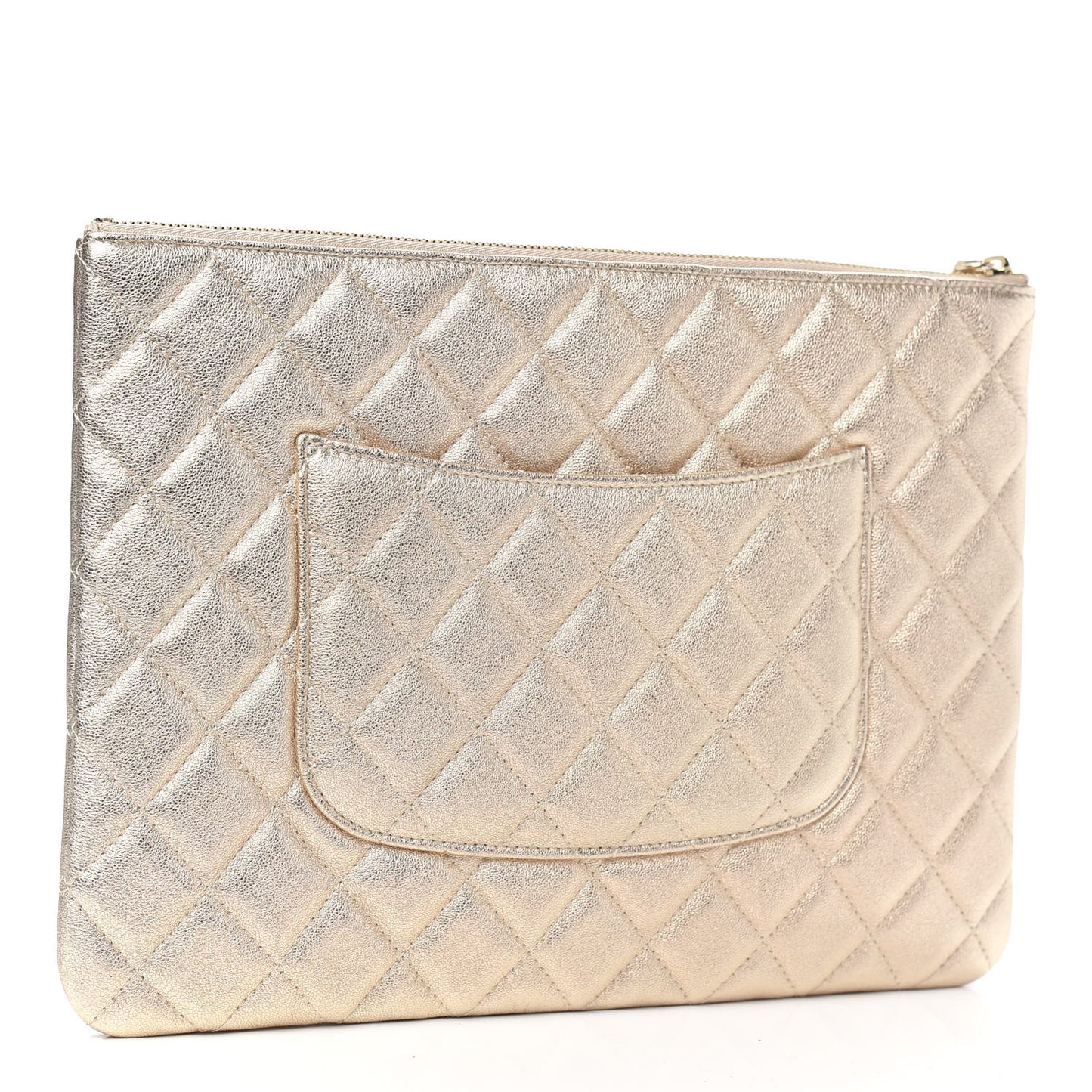 Metallic Lambskin Quilted Medium Cosmetic Case Gold