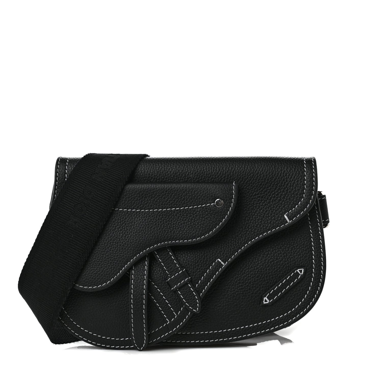 X KAWS Grained Calfskin Saddle Pouch Black