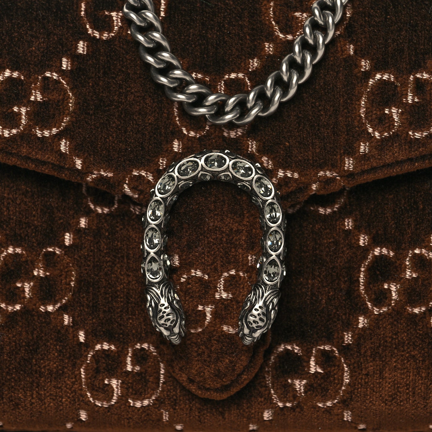 Velvet GG Monogram Mini Dionysus Chain Wallet Brown