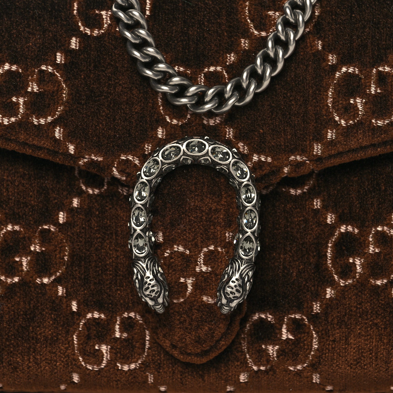 Gucci Velvet GG Monogram Mini Dionysus Chain Wallet Brown 8 of 11