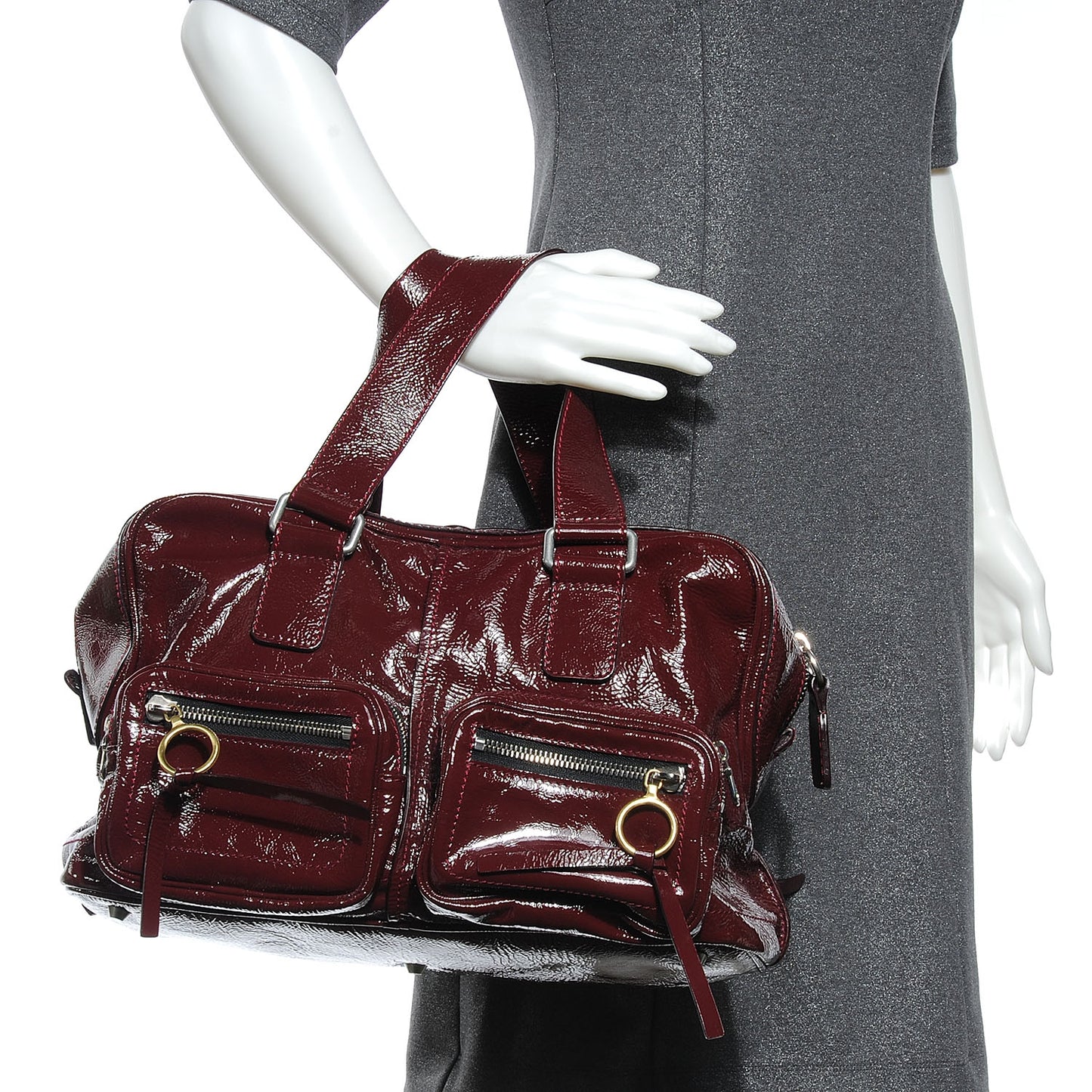 Crinkled Patent Betty Shoulder Bag Burgundy