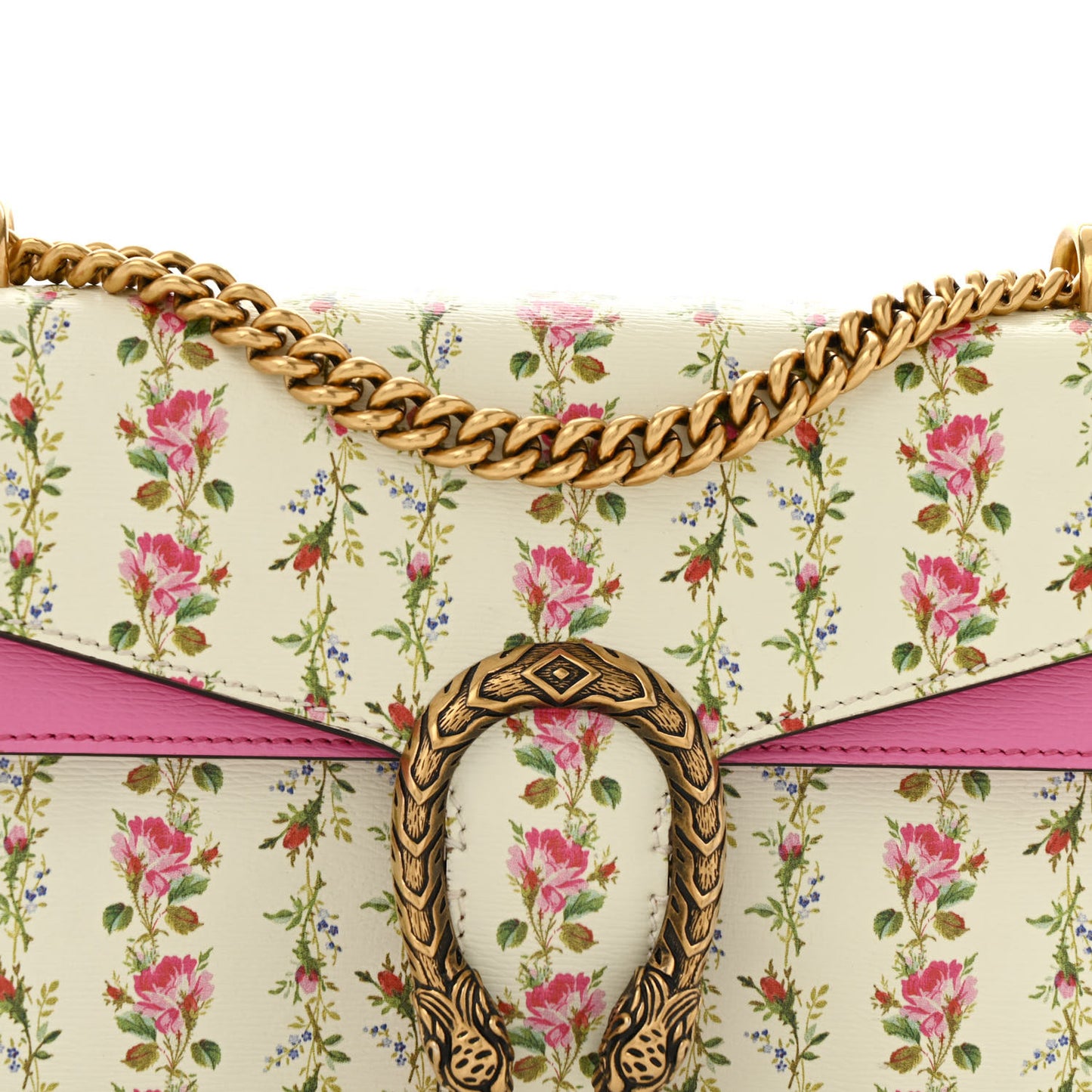 Calfskin Floral Print Small Dionysus Bag Ivory Pink