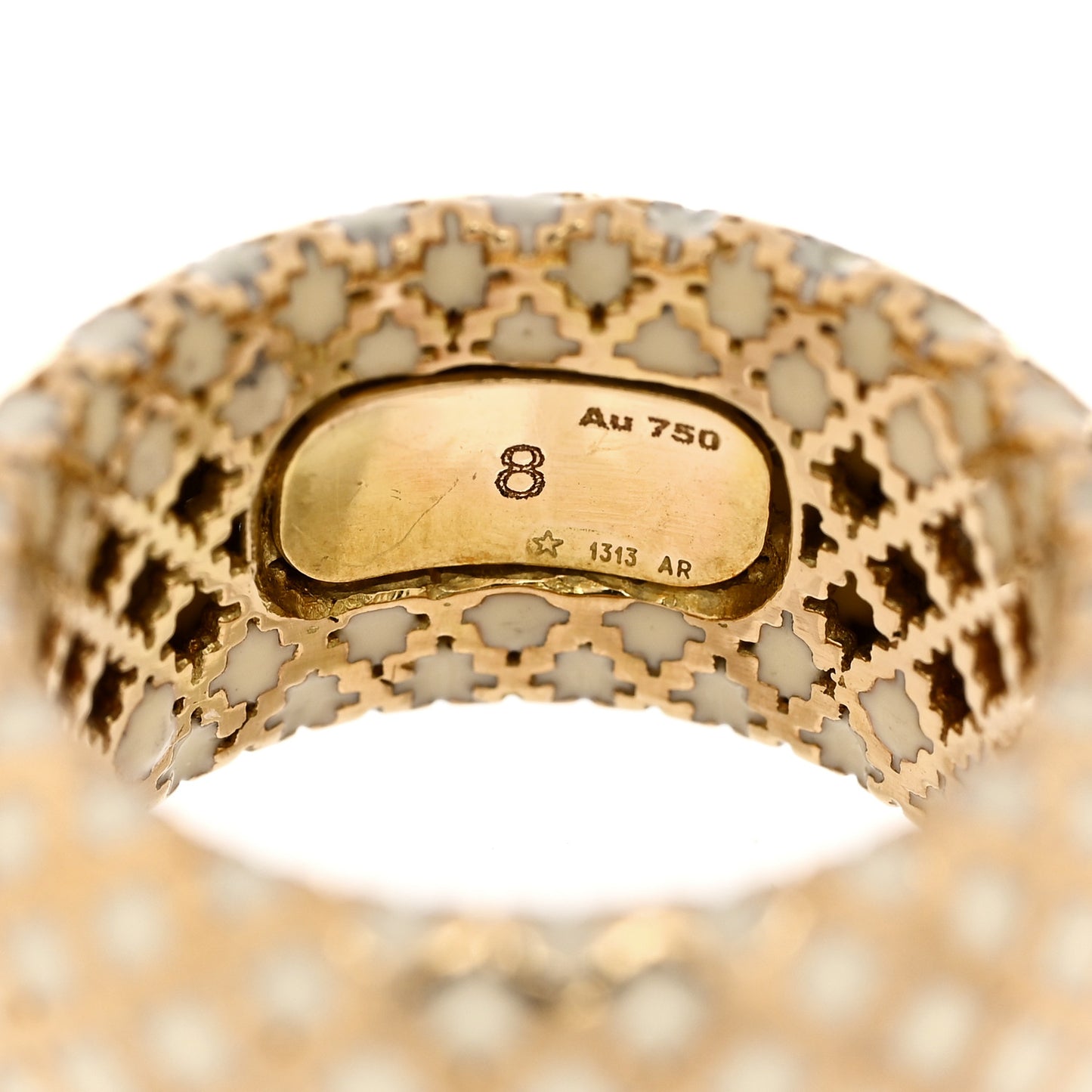 18K Yellow Gold Enamel Diamantissima Ring 48 4.5 White