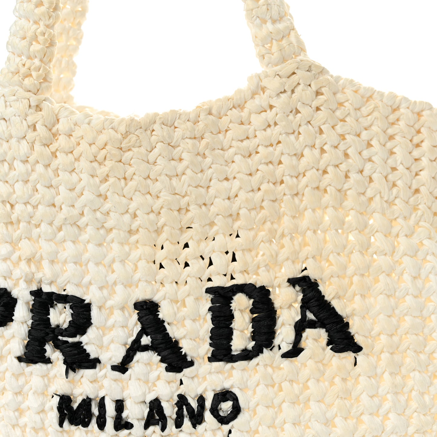 Yarn Raffia Effect Crochet Embroidered Small Logo Tote White