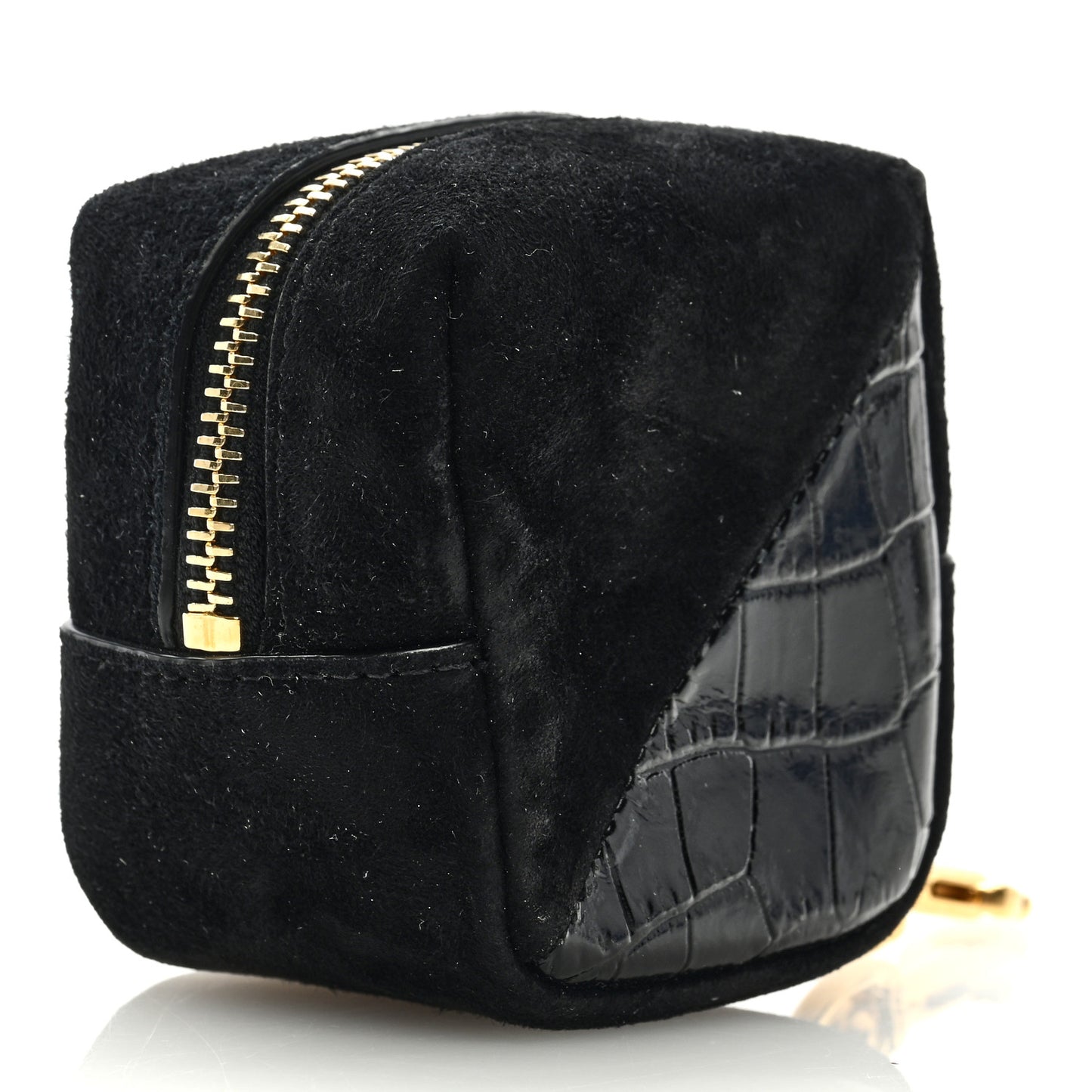 Suede Patent Crocodile Embossed Jaime Cube Charm Keychain Black
