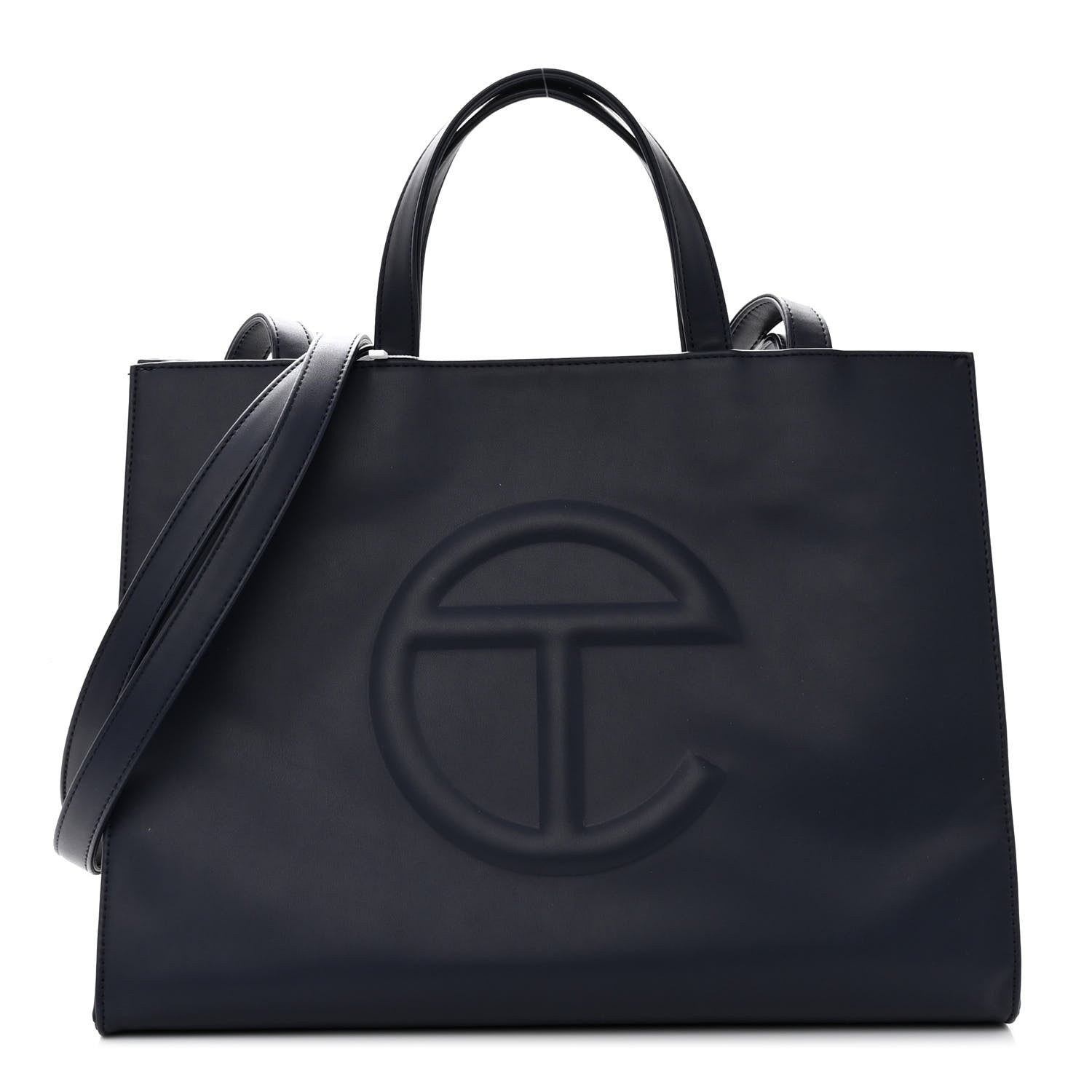 Telfar Vegan Leather Medium Shopping Bag Navy 1266852 – FASHIONPHILE