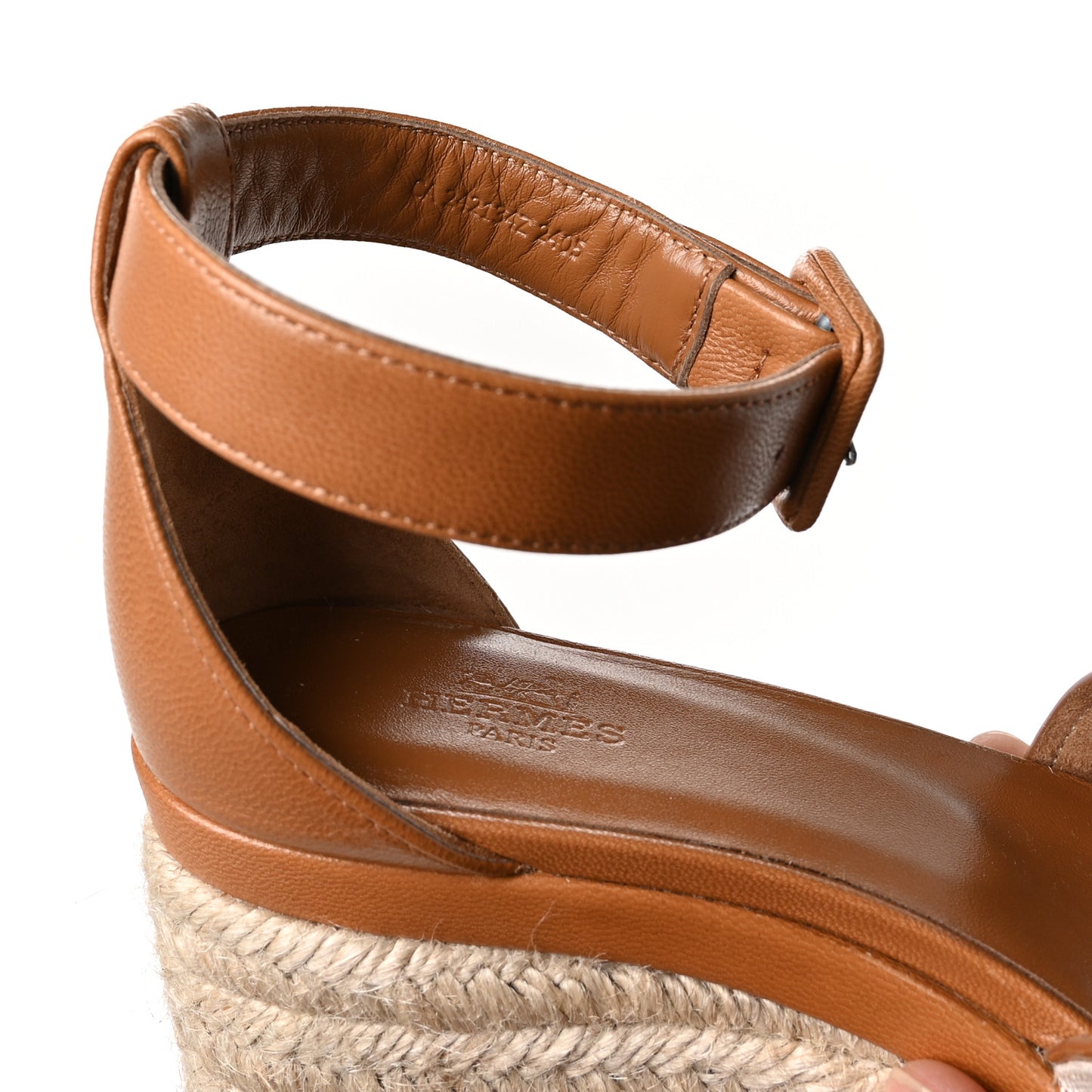 H Canvas Goatskin Elda Espadrille Wedge Sandals 36 Noisette Natural