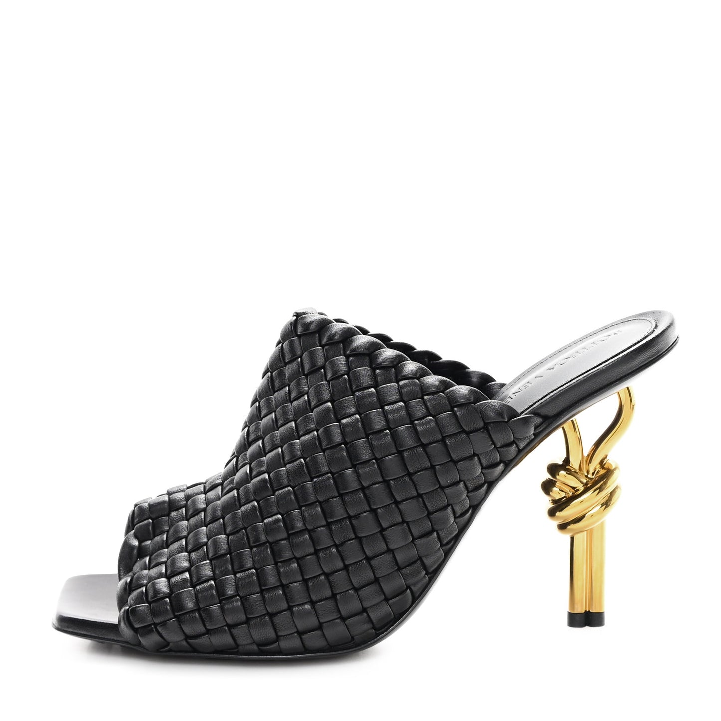 Soft Lambskin Intrecciato High Heel Knot Mules 39 Black