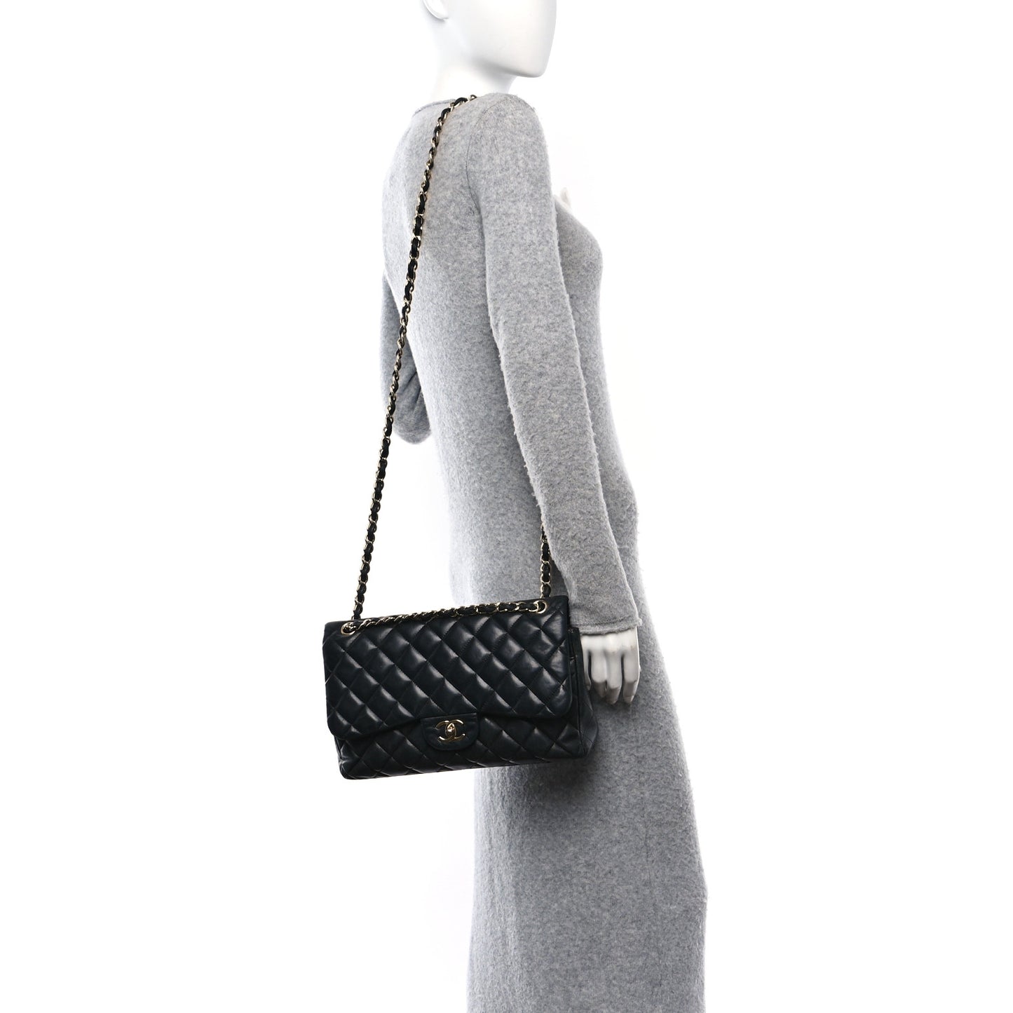 Lambskin Quilted Jumbo Double Flap Black