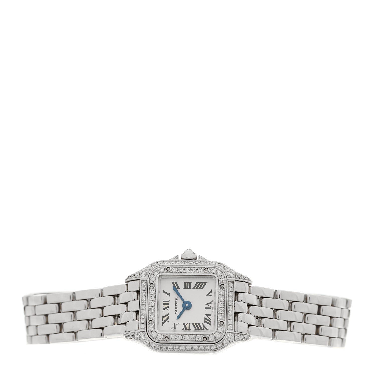 Cartier 18K White Gold Diamond Bezel 21mm Double Row Panthere Quartz Watch 2 of 5