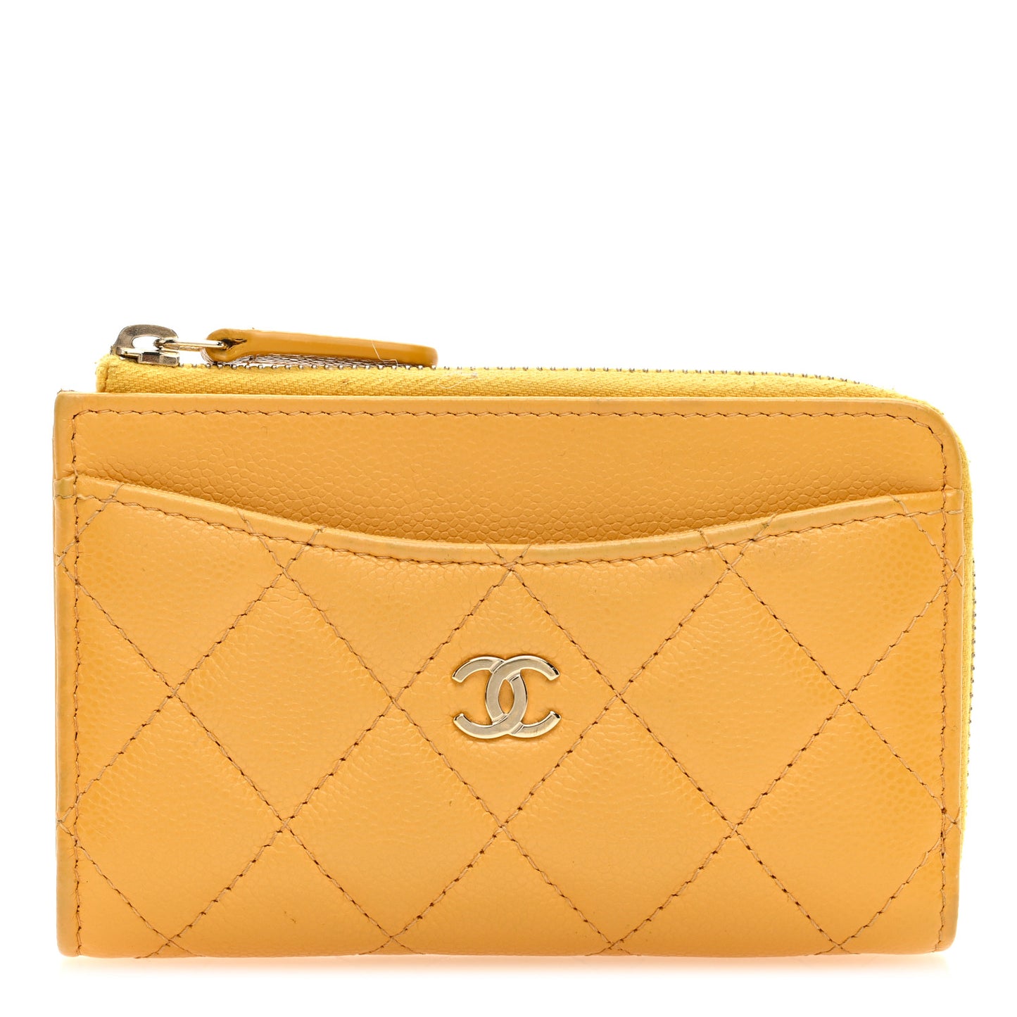 Caviar Quilted CC Zip Around Card Holder Yellow