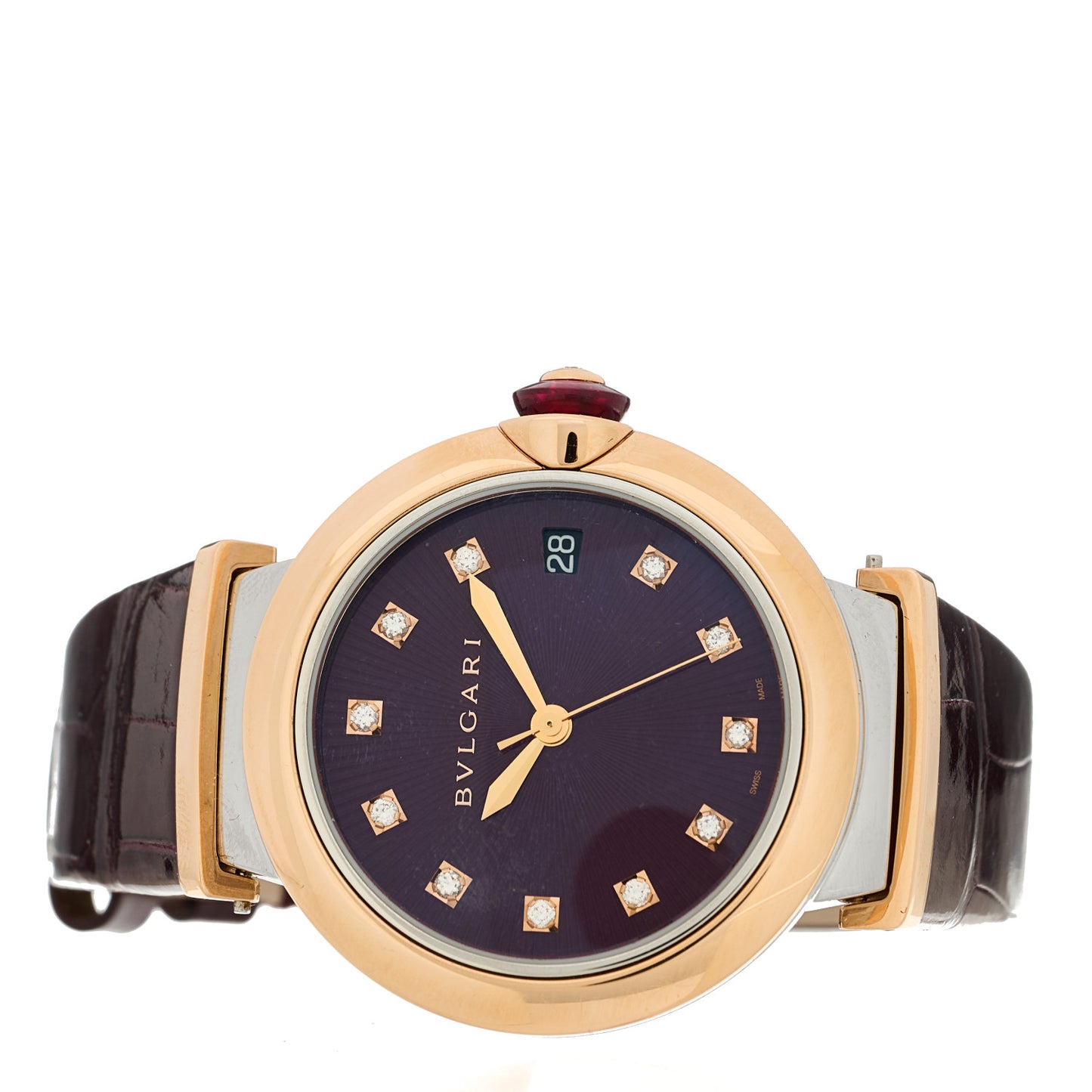 Stainless Steel 18K Rose Gold Alligator Diamond 36mm LVCEA Automatic Watch Burgundy