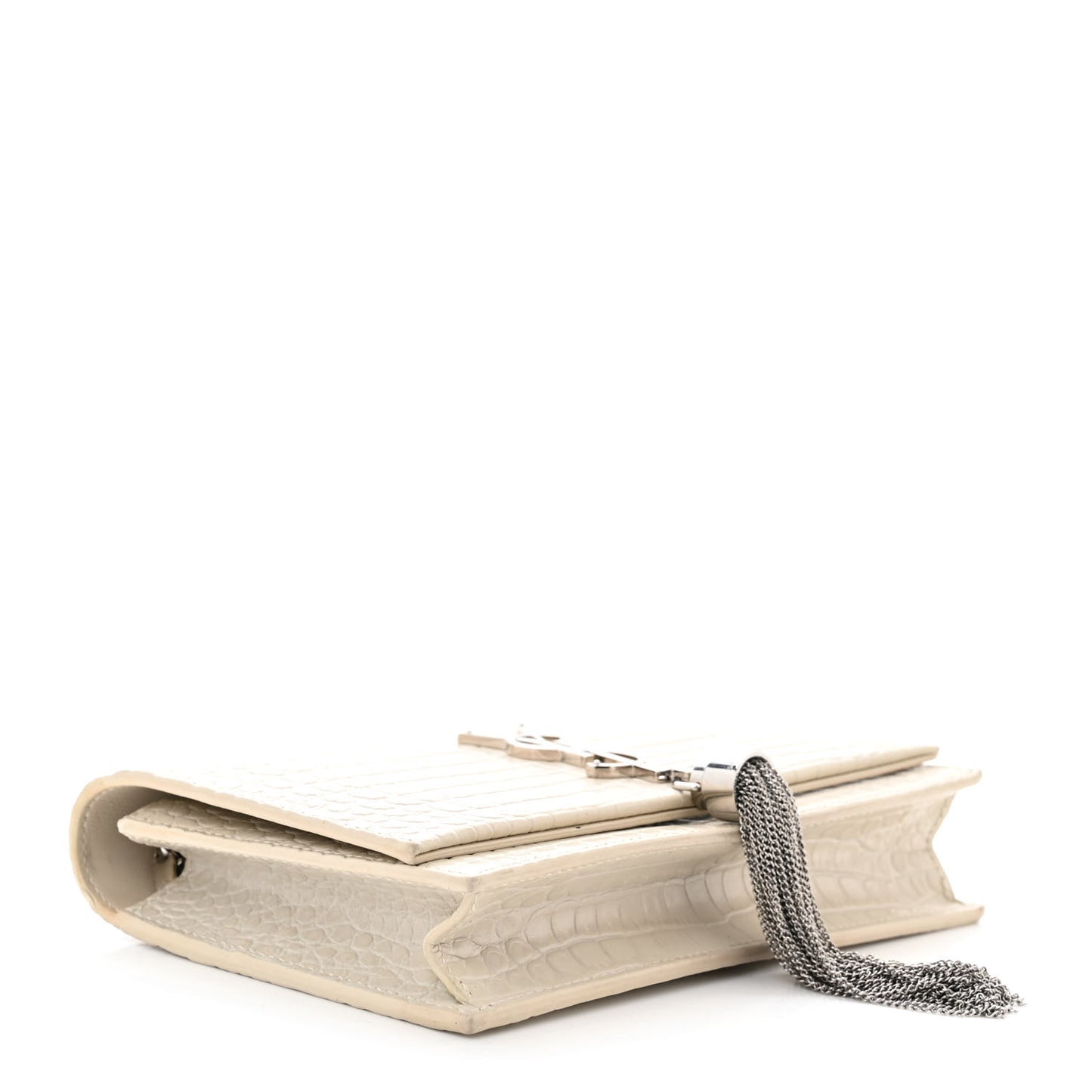 Calfskin Crocodile Embossed Kate Monogram Tassel Chain Wallet Crema Soft