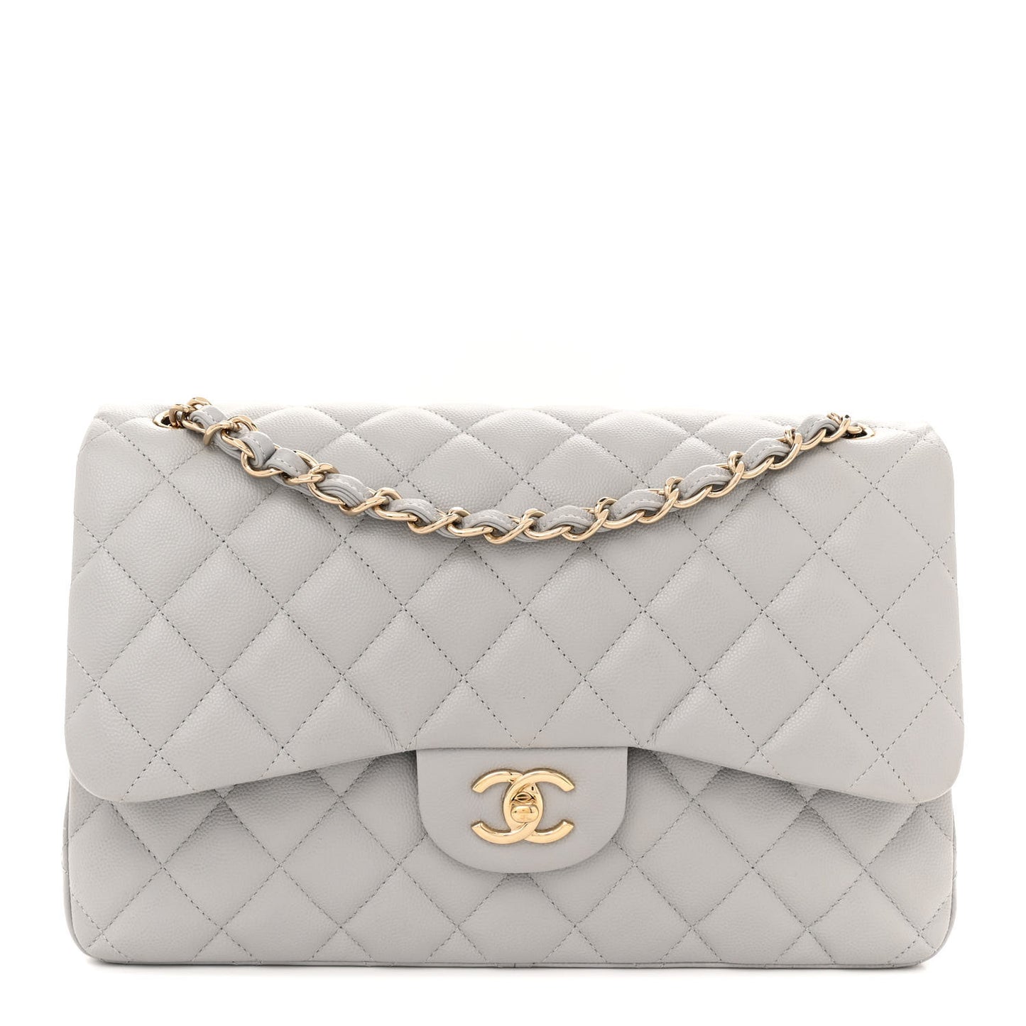 Caviar Quilted Jumbo Double Flap Grey